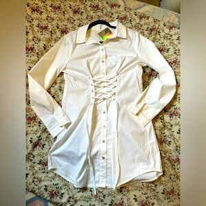 NWT Missguided White Lace Up Corset Waist Mini Dress Blouse Tunic 8 M